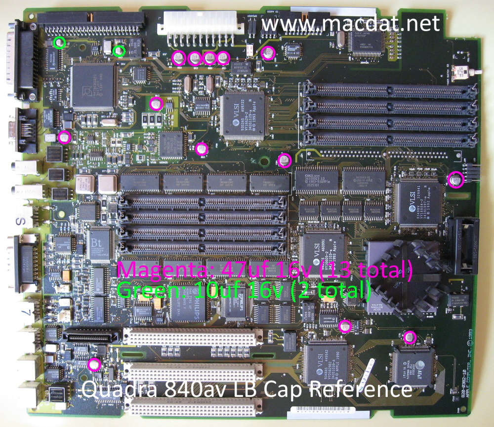 Quadra 840av Logic Board Capacitor Reference Image